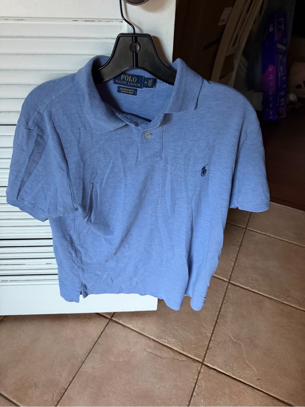 Polo Ralph Lauren Men’s Polo Shirt Blue Size M Slim Fit Mesh Stretch Logo